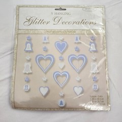 Wedding Hanging Decorations Glitter Decor Bells Hearts Love White And Blue