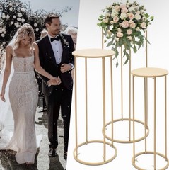 3PCS Gold Round Metal Pedestal Stands Wedding Flower Display 100cm Reusable