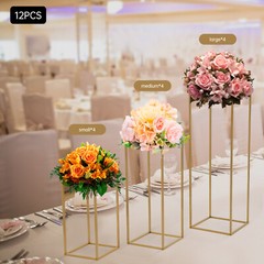 12-Piece Gold Metal Flower Stands – Rectangular Wedding Centerpiece (80/60/40cm)