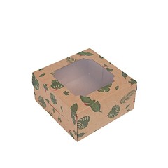 12 Brown Green 6″ Tropical Leaf Dessert Bakery Cake Boxes Window Party Supplies