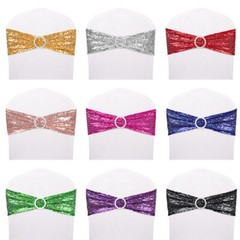 10-100Pcs Stretch Sequin Wedding Chair Bands with Buckle Slider Sashes Bow Decor