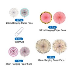 8Pcs Hanging Paper Fans Party Set Decoration for Birthday Pink Gold White