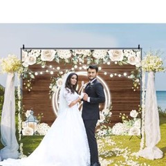 Mr and Mrs Backdrop White Rose Floral Wooden Wall Glitter Lights 7x5Ft S4