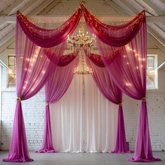 5ft x 32ft FUCHSIA Premium Chiffon Sheer Backdrop CURTAIN PANEL Drape Party