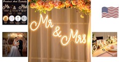 25×7 Inches Mr and Mrs LED Neon Sign – Perfect for Wedding & Reception Decor