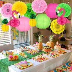 13PCS Hawaiian Party Decorations, Luau Party Decorations, Flamingo and Pineap…