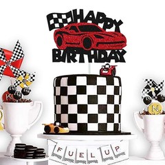 Race Car Cake Topper Happy Birthday Cake Decorations for Men Kids Boys Racing…