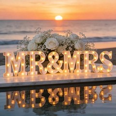 6pc Mr & Mrs LED Marquee Letters Battery Warm White Wedding Deco