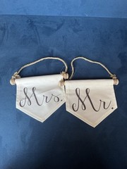 Bride and Groom Rustic Beach Fabric Seat Signs