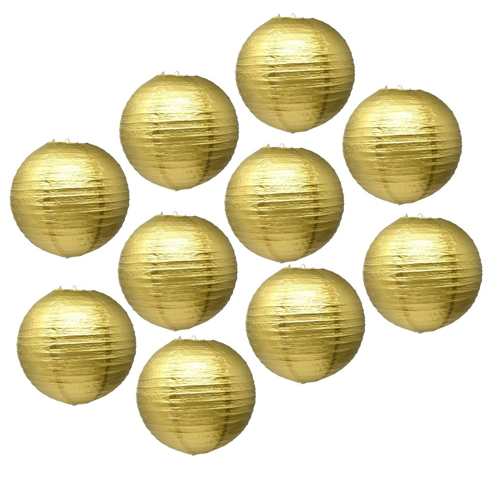 Mudra Crafts 12 Inch Round Chinese Gold Paper Lanterns Hanging Decor | 10 PCs…