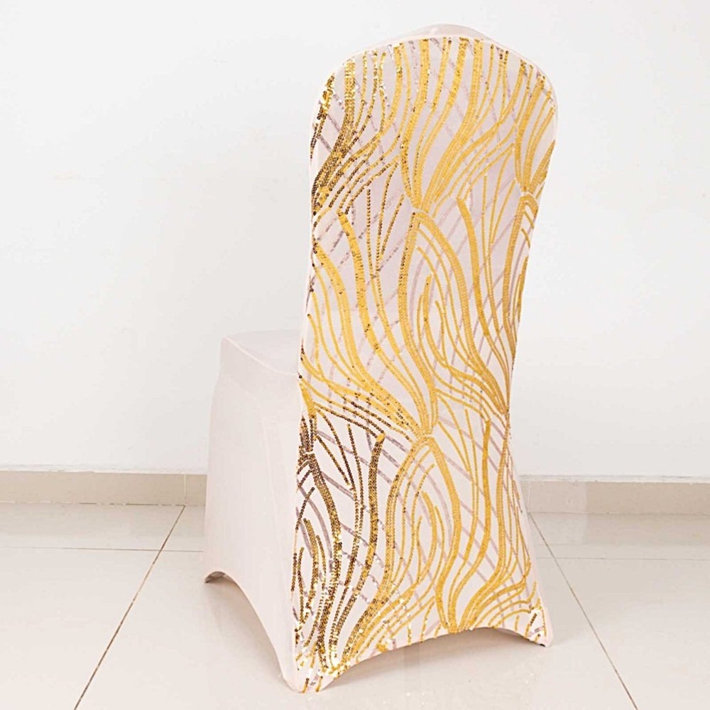 ROSE GOLD Embroidered Sequin Spandex Banquet CHAIR COVER Party Decorations