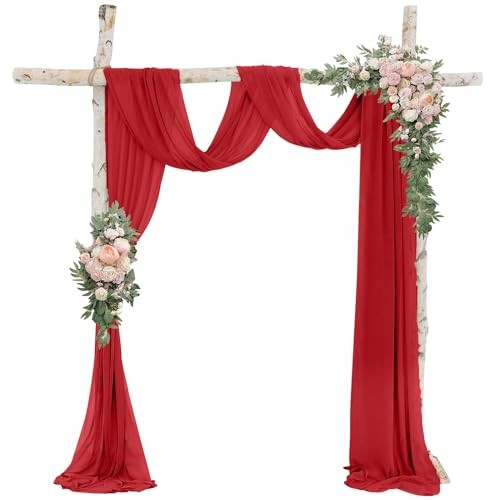 Wedding Arch Draping Fabric Sheer Fabric for 29″W x 240″L (Pack of 1) Red