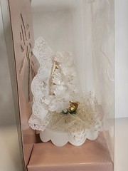 50 th Wedding Anniversary Birthday Cake Topper White Gold Lace & Flowers (RV)
