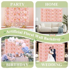FUHSY Pink 3D Flower Wall Panels 12PCS 15x15in Wedding Party Backdrop Decor