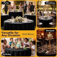 6-Pack Black Round Tablecloths 120 in for 5-6 Ft Round Tables | Stain-Resista…