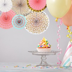 8Pcs Hanging Paper Fans Party Set Decoration for Birthday Pink Gold White