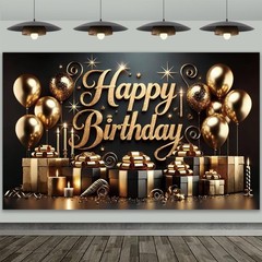 Black Glod Birthday Party Backdrop Luxury Black Glod Happy Birthday Banner Ph…