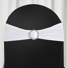 10 White Spandex CHAIR SASHES with Silver Round Buckles Wedding Decorations SALE