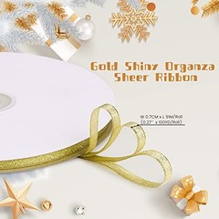 100yd 1/4″ Shiny Organza Sheer Ribbon,Metallic Glitter Ribbons 1/4″ (7mm) Gold