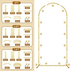 Gold Metal Wedding Arch Backdrop Stand Set 3 Balloon Frame 6FT 6.6FT 7.2FT