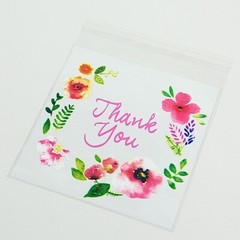 100 White Clear PVC Cookie Candy Bags With “Thank You” Floral Print Party