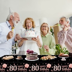 3 Pack Rose Gold 80th Birthday Tablecloth Decorations – Happy Eighty Birthday…