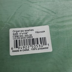 Lot of 4 Organza Chair Sashes 10 Pack Sheer Sage Green 8inX108in 100% Polyester