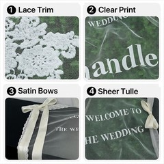 Personalized Sheer Wedding Welcome Sign with Lace Trim, Hanging Banner Romantic
