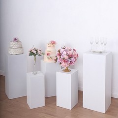 5 WHITE Metal Rectangular DISPLAY STANDS Pedestal Riser Party Events Decorations