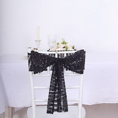 5 BLACK Tulle CHAIR SASHES Sequins Geometric Pattern Party Events Decorations