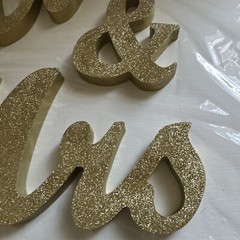 3 Pc Mr & Mrs Tabletop Wedding Decoration Wood Freestanding Letters Gold Glitter