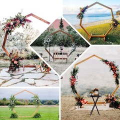 7FT Wooden Wedding Arch Rustic Heptagon Backdrop Stand for Ceremony Party Decor