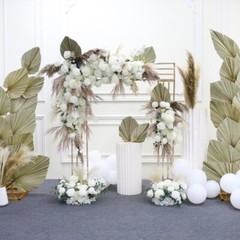 Pu Fan Leaf Pampas Grass White Rose Flower Arrangement Wedding Backdrop Decor