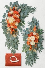 Artificial Wedding Flowers & Draping Fabric Set: Elegant Burnt Orange Decor