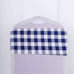 10 Navy Blue on White Gingham Buffalo Plaid Polyester CHAIR SASHES Decorations