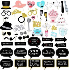 Capture Joy: 52 Count Wedding Photo Booth Props with Gold Glitter & Accessories