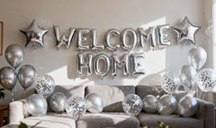 Welcome Home Letter Balloon Silver Banner with Star Confetti Balloons for Arm…