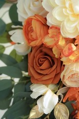 Artificial Wedding Flowers & Draping Fabric Set: Elegant Burnt Orange Decor