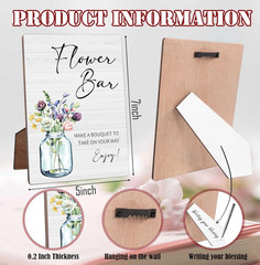 Flower Bar Sign with Stand and Hook, Floral Bridal Shower Decorations, Bloom Bar
