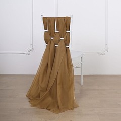 10 Gold Premium Chiffon Wide CHAIR SASHES Wedding Party Reception Decorations