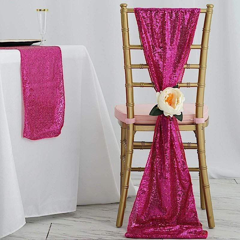 Extra Wide FUCHSIA Premium Sequined Chair Sashes Wedding Events Decorations