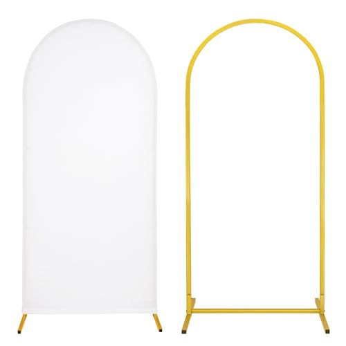 Metal Arch Stand and Cover Set,1 Spandex Fitted Backdrop with 1 6FTx2.6FT White