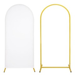 Metal Arch Stand and Cover Set,1 Spandex Fitted Backdrop with 1 6FTx2.6FT White