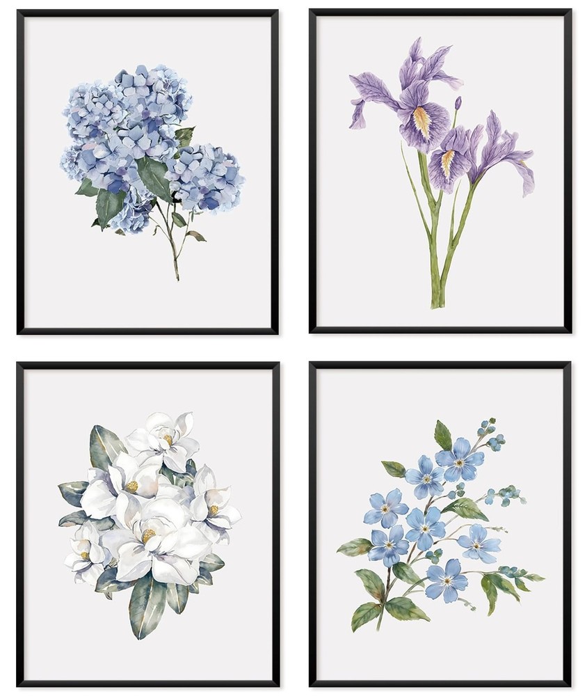 Locomiss Watercolor Floral Wall Art Posters, Rustic Cottagecore Hydrangea Iri…
