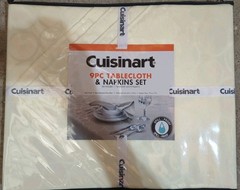 Cuisinart 9 Piece Tablecloth & Napkins Set, Cream in Color, Circular Pattern