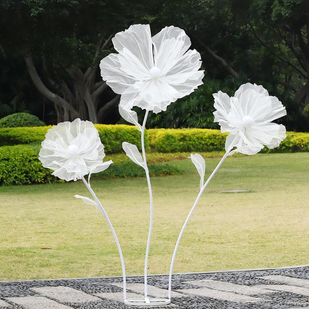 Giant White Silk Flowers for Wedding Reception, Party Decor & Photo Props