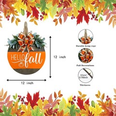Hello Fall Wreath Door Sign, Fall Wooden Pumpkin Hanging Sign for Front Door …