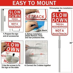 2 Pack Slow Down Sign, with 36″ Metal Stakes, 14″x10″ Reflective Aluminum sig…