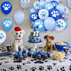 Dog Paw Balloons,25Pcs 12inch Blue and White Confetti Balloons with Paw Print…
