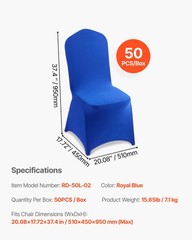 VEVOR 50PCS Royal Blue Stretch Spandex Folding Chair Covers for Wedding Party